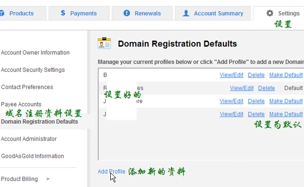 GoDaddy Domain Registration Defaults